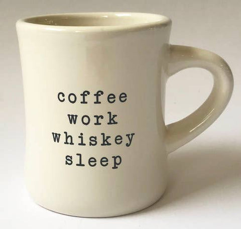 coffee ,work, whiskey, sleep  mug