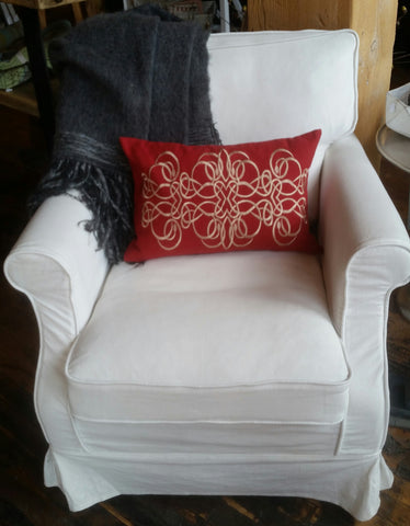 Red Embroidered Lumbar Pillow