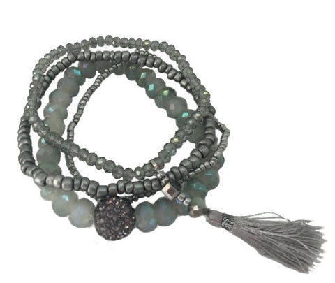 4 row seafoam and gray beaded bracelet