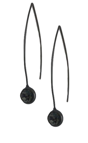 Long Matte Gun Metal Earring with Black Diamond