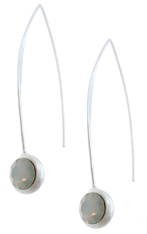 Long Matte Silver Earrings with Milky Opals