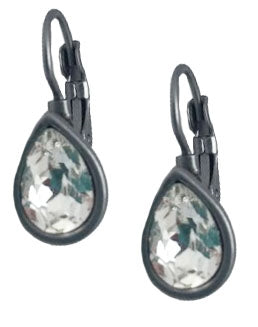 Matte Gunmetal Teardrop Earrings with Clear Crystal
