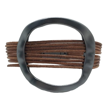 Tan Leather Bracelet with Round Matte Gun Metal