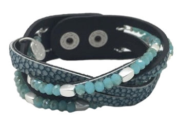 Woven Blue Leather Bracelet With Beads