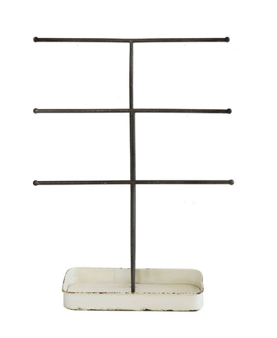 metal jewelry stand with 3 bars and tray