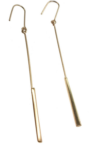 burnished gold long bar earrings