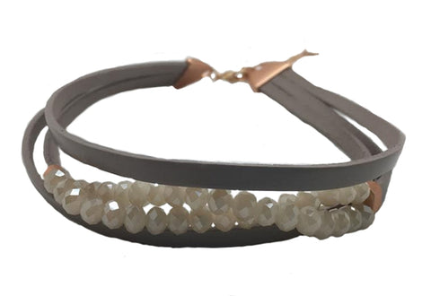 Taupe Leather Choker with Taupe Beads