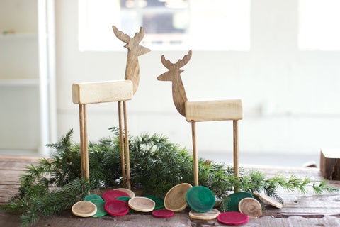 Set of Two Wooden Reindeer