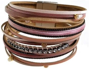 Dusty Rose and Pink Leather Bracelet 