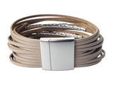 Taupe Leather Bracelet with Hammered Tubes