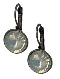 Round Antique Bronze Earrings with Milky Opal