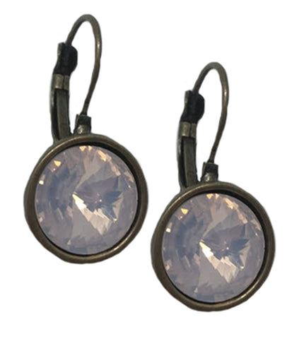 Round Antique Bronze Earrings with Pink Opal
