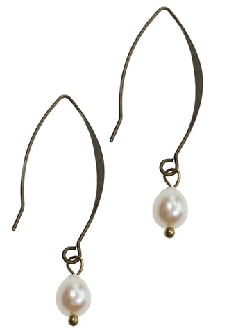 Antique Bronze Earring with Pearl Drop
