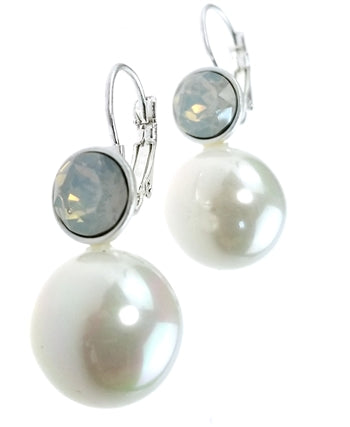 Silver Earrings with Pearl and Milky Opal