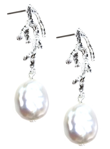 Silver Coral Earrings with Freshwater Pearl