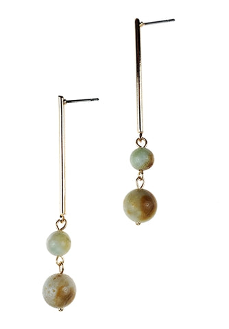 Long Gold Earrings with Natural Amazonite Gemstone Beads