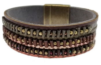Metallic Leather Bracelet with Raised Beads