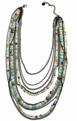 Multi Layer bronze Necklace with Amazonite Beads