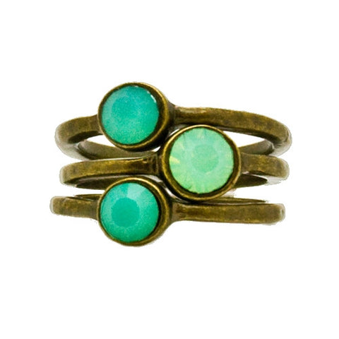 set of 3 stackable bronze and pacific opal rings