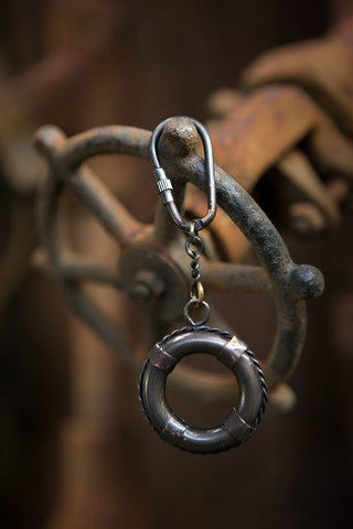 antique brass life saver key chain