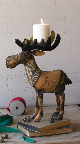 Recycled Metal Moose Candle Holder