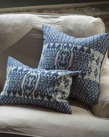Patchwork Ikat Pillow with Kantha Stitch