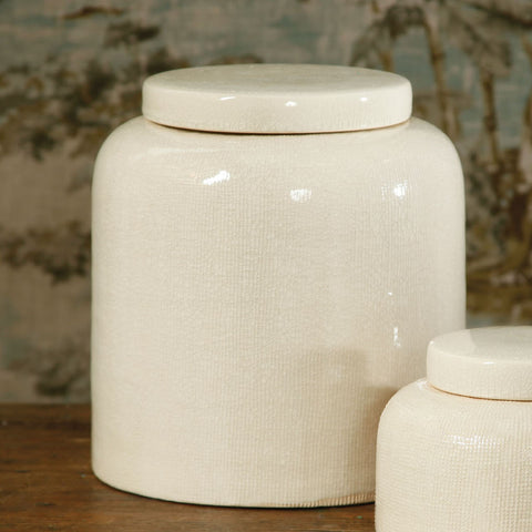 Off white ceramic ting jars
